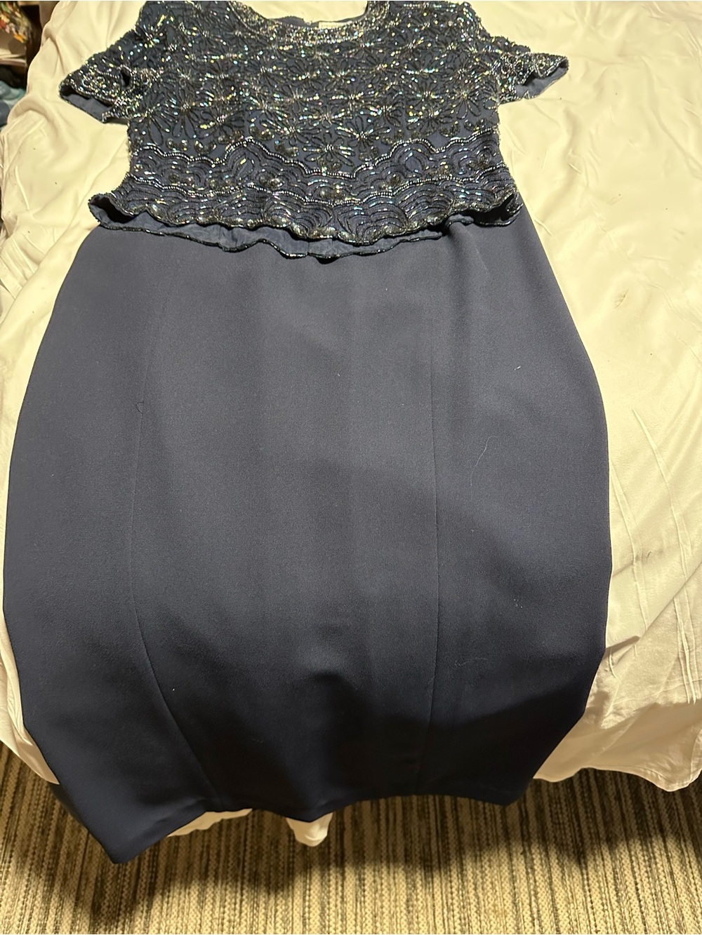Adrianna Papell Navy Embellished Pencil Skirt Dress